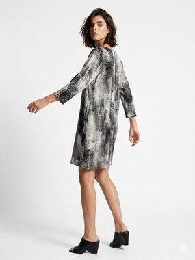 Part Two Abstract Brushstroke Shift Dress Black and Cream Size Eur 34